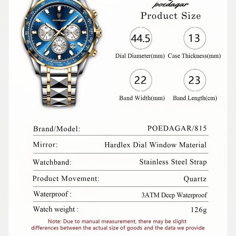 Men's Multifunctional Three Eye Chronograph Watch Multi Functional Waterproof Luminous Calendar Quartz Watch Holiday Gifts Men's Exquisite Gift Watch