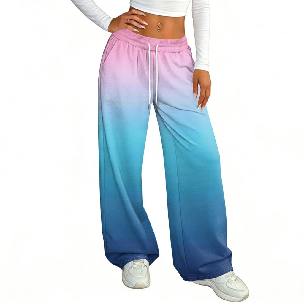 Damskie spodnie z szerokimi nogawkami, w swobodnym i modnym wzornictwie, z elastyczną talią