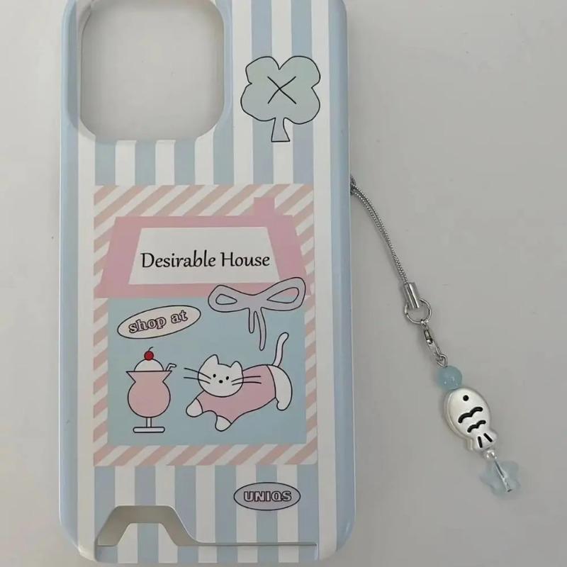 1pc Cute Fish Beaded Phone Charm Strap - ABS Material, Adorable Cartoon Fish Design with Blue Beads, Mobile Phone Lanyard, Keychain for Bags & Phones