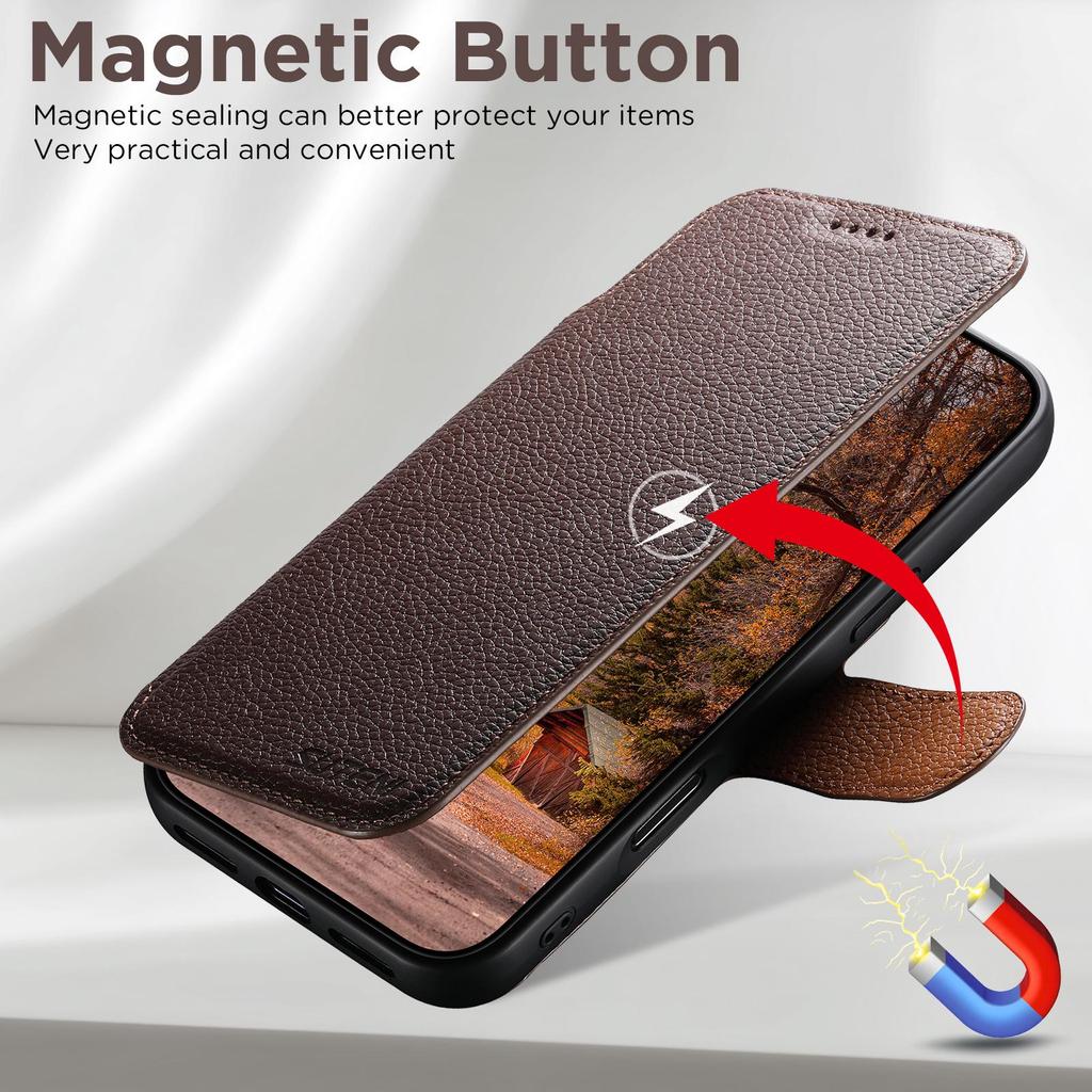 iPhone 17 Pro Flip Card Slot Magnetic Wireless Charging Stand Case - Color Block Leather