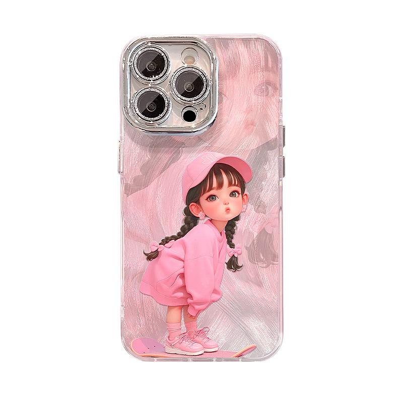 Skateboard Girl Chain for Apple 17 Feather Yarn Mobile Phone Case Iphone15promax Cute 16 Cartoon 14 Outside