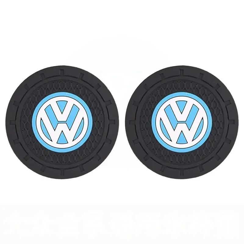 

For VW New 2pcs Car Coaster Pads PVC Water Cup Anti-slip Mat for Volkswagen Golf Passat Jetta Touareg Tiguan Polo Caddy GTI La