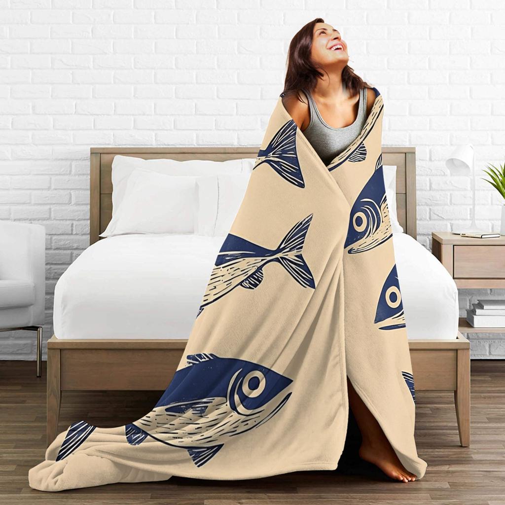 Retro Sardines Blanket Soft Novelty Plush Throw Blanket For Kids Couch Bed Flannel Bedspread Bed Cover