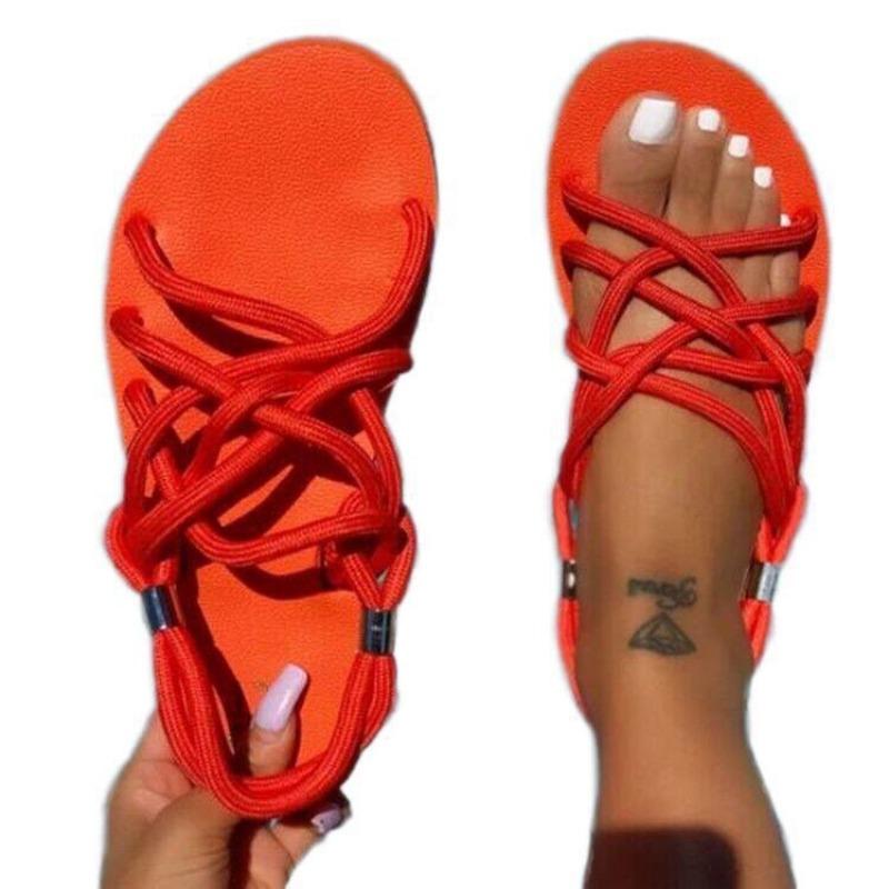 Large size women's sandals summer new woven women's shoes hemp rope set feet flat sandals women