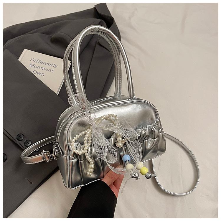 Niche Pleated Portable Bowling Bag Women's New Trendy Spring Fashion Pillow Bag Messenger Bag Trendy