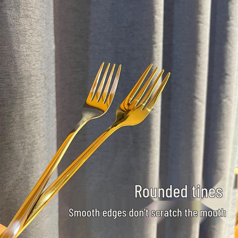 Gold Long Handle 304 Stainless Steel Fork for Ramen, Salad & Dinner