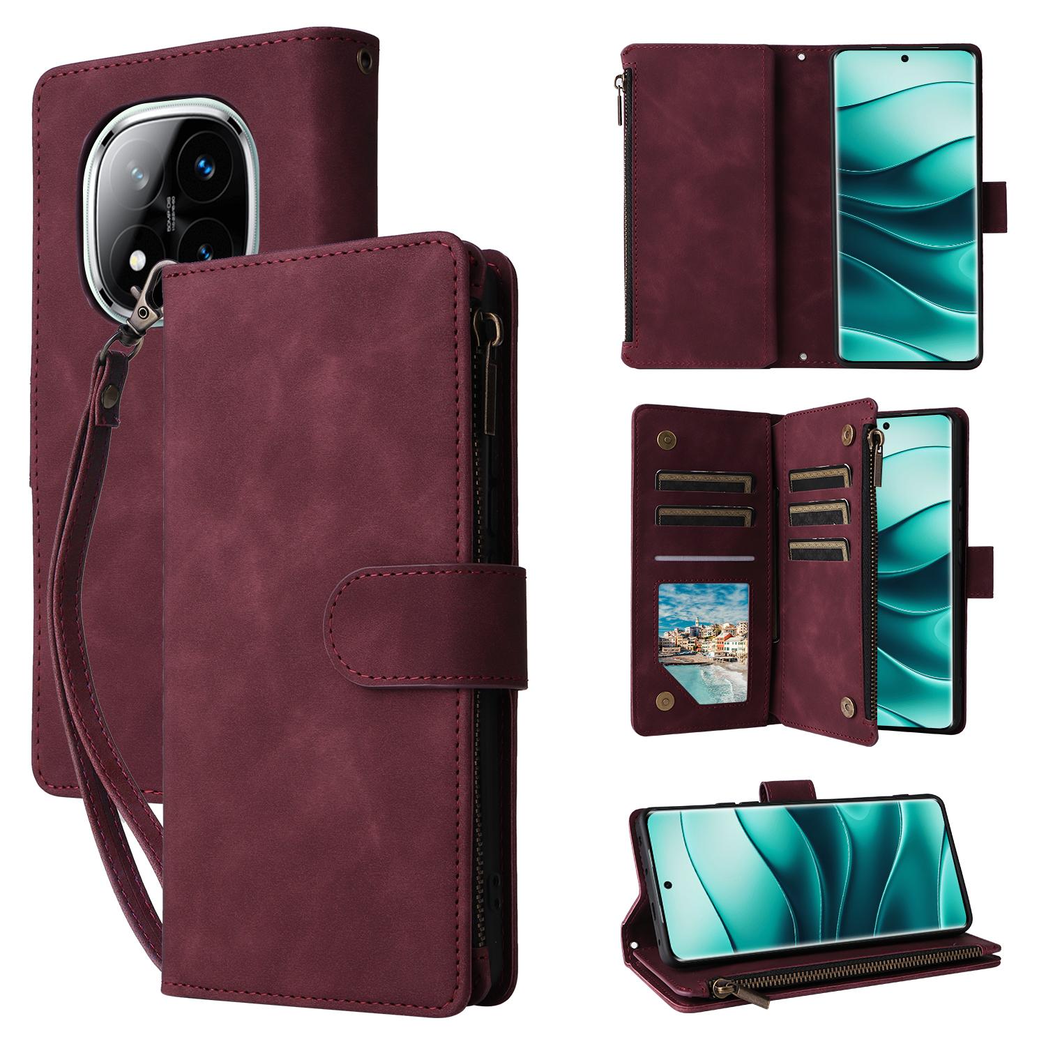 

Шкіряний чохол для Xiaomi Redmi Note 14 Pro 5G/14 Pro+ 5G/Poco X7 5G Гаманець на блискавці Кілька слотів для карток Чохол для телефону Wine Red