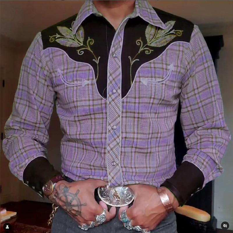 Retro Men's Plaid Graphic Prints Shirt Western Shirt Cowboy Shirt Long Sleeve Shirt Casual Men's Tops 3D Print Collared Shirt