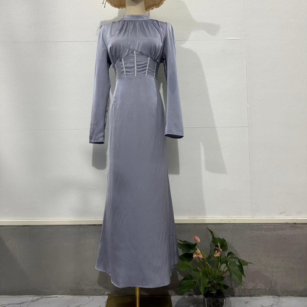 

GMXIA Осеннее женское платье с тонкой плиссированной длинной юбкой нерегулярной формы и длинными рукавами на шнуровке M