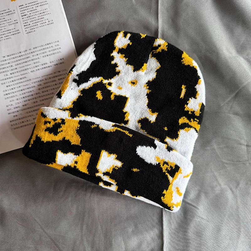 Cow Pattern Knit Cap For Winter Fashion Unisex Cozy Autumn Headwear