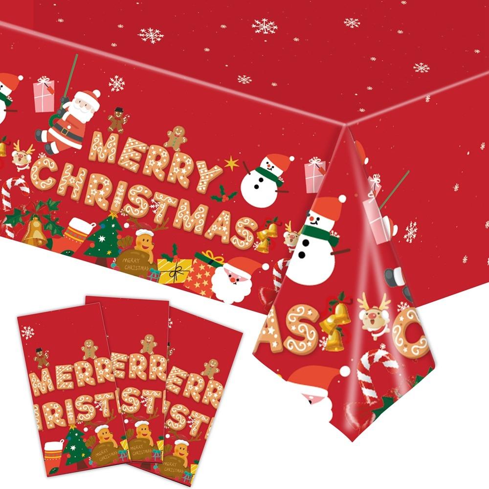 Plastic Christmas Tablecloth Bronzing Snowman Snowflake Disposable Tablecloths Disposable Table Decoration Table Cover Christmas
