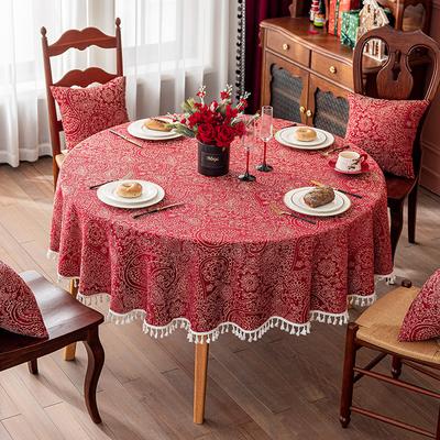 Rote festliche Jacquard-Tischdecke Hochzeit Goldene Spitze Runder Esstisch Couchtisch Tischdecke Tischdeckenbezug Handtuch
