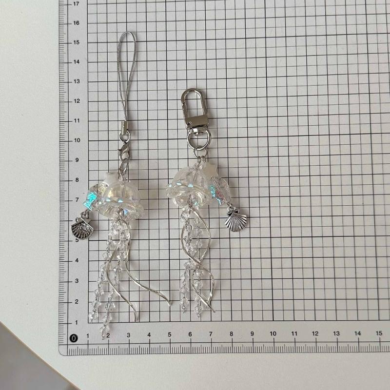 Unique Jellyfish Phone Charm Hanging Rope Sea Theme Star Pendant Phone Chain Strap Handmade Beaded Keychain Accessory