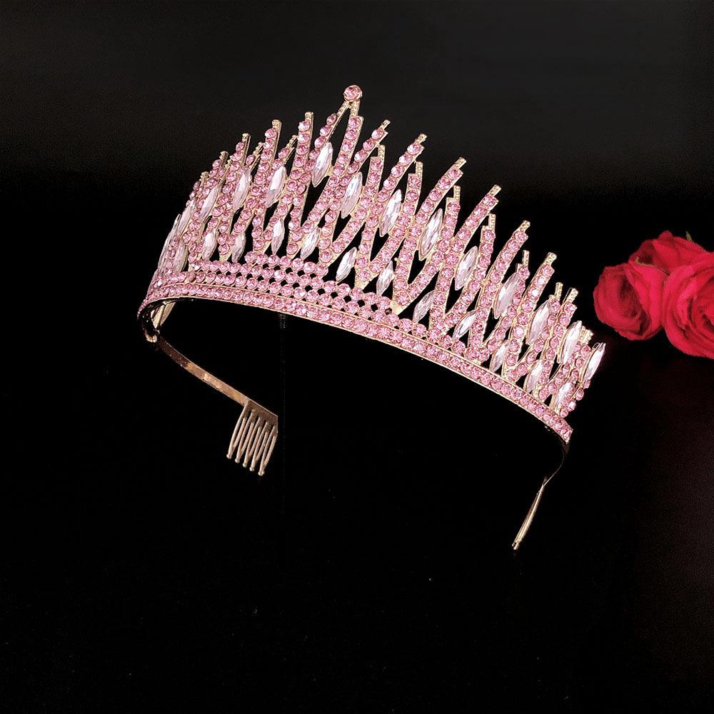 New Pink Crystal Rhinestone Bridal Crown with Headband Bridal Headwear Hair Accessories for Women