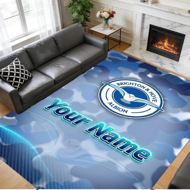 Crystal Velvet Rug Custom Name Text, Soft Non Slip Floor Mat Home DecorBrighton & Hove Albion Football