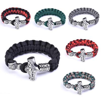 Heren Roestvrij Staal Viking Thor's Hamer Paracord Gevlochten Armband Buitensport Survival Armband