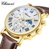 Business Gold Quartz Watches For Men Chronograph Calendar Man Watch Fashion Moon Phase Waterproof Men's Wristwatches