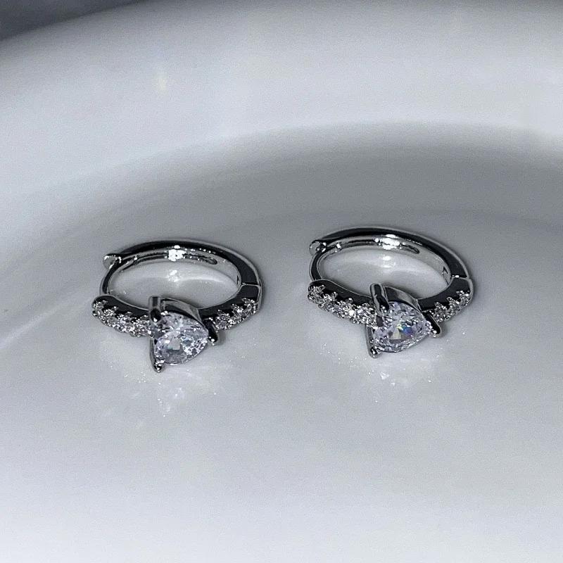 Y2K Heart-Shaped  Color Imitation Opal Hoop Earrings For Women Exquisite Huggies Daily Party Accessories Trendy Jewelry