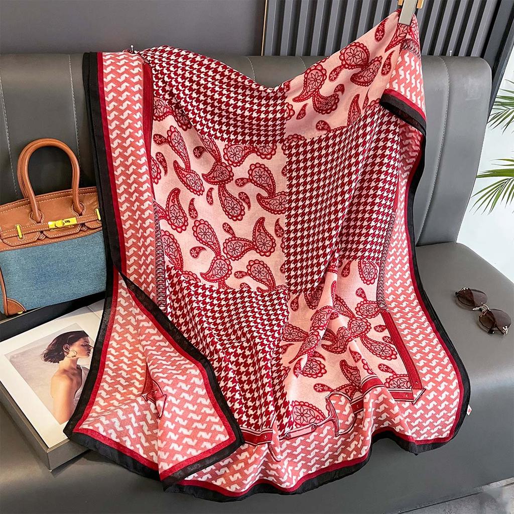 New Luxury Women Scarf Houndstooth Paisley Sun Protection Beach Towel Multi-functional Cotton Linen Long Towel Shawl Warp Hijab