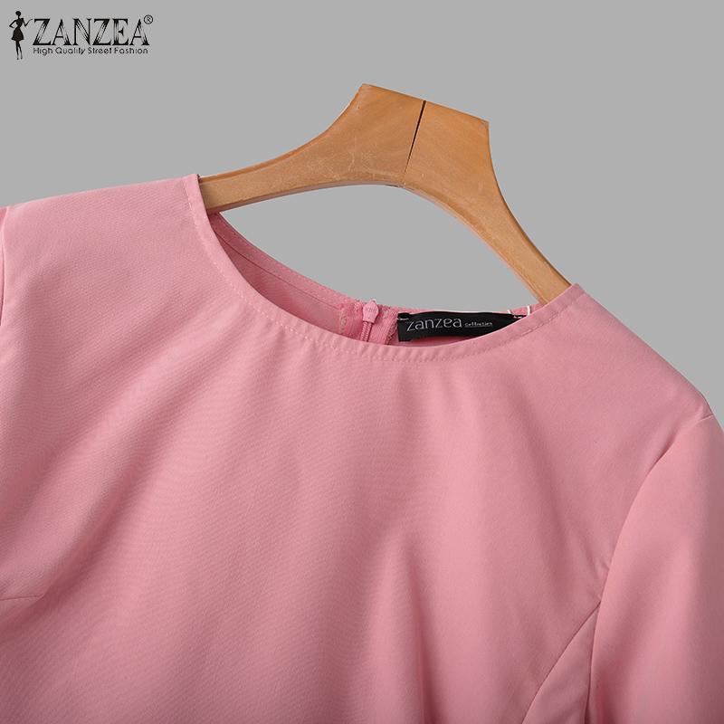 ZANZEA Womens Casual Summer Round Neck Short Sleeve Blouse