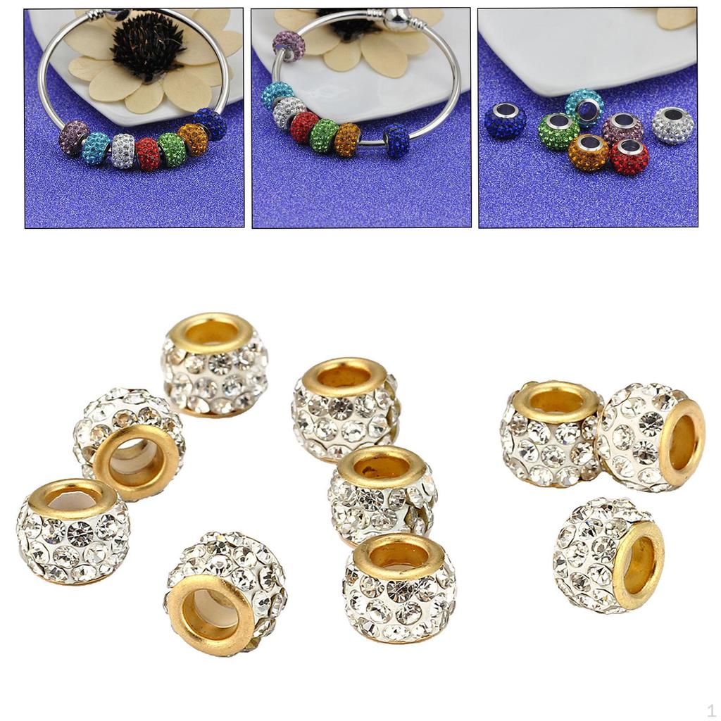 Alloy European Rhinestone Beads 8x10mm Large Hole Loose Spacer DIY Jewelry Making