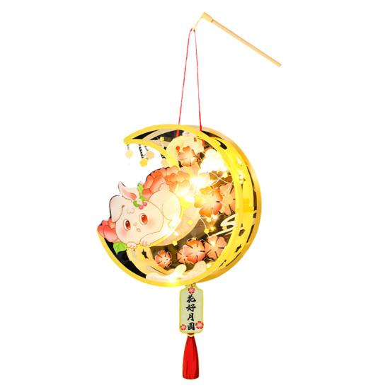 Chinese DIY Rabbit Lantern Kit Mid-Autumn Festival Handheld Glowing Lantern Retro Rabbit Lamp for Spring Festival New Year Party Decor