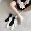 1 par /Lote Calcetines para Mujer Volante Algodón Tubo Medio Tobillo Corto Transpirable Negro Blanco set Primavera Otoño