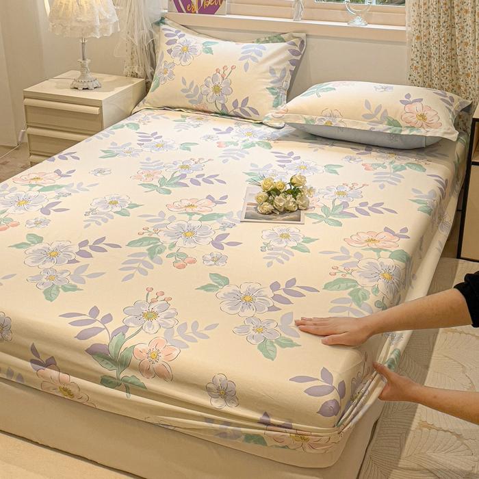 Floral Printed Mattress Cover Cotton Soft Single Queen King Size Bed Sheet Household Bedding No Pillowcase