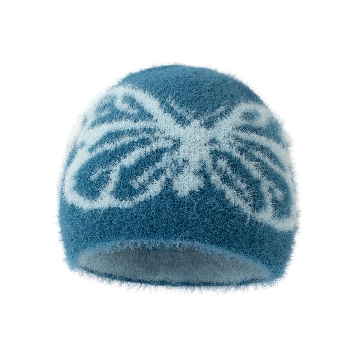 Winter Design Butterfly Bag Head Hairball Warm Hat Cold And Windproof Fleece Knitted Hat one size [knitted]