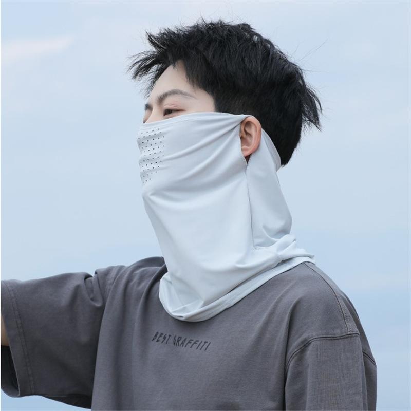 Ice Silk Sunscreen Face Mask With Ear Hooks - Unisex Summer Cycling Face Cover, Breathable Uv Shield For Face And Neck
