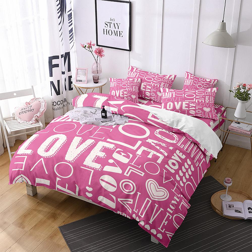 Lips Polyester Duvet Cover Set Red Heart Valentine's Day Present For Couple Wife King Queen Size Bedding Set With Pillowcase