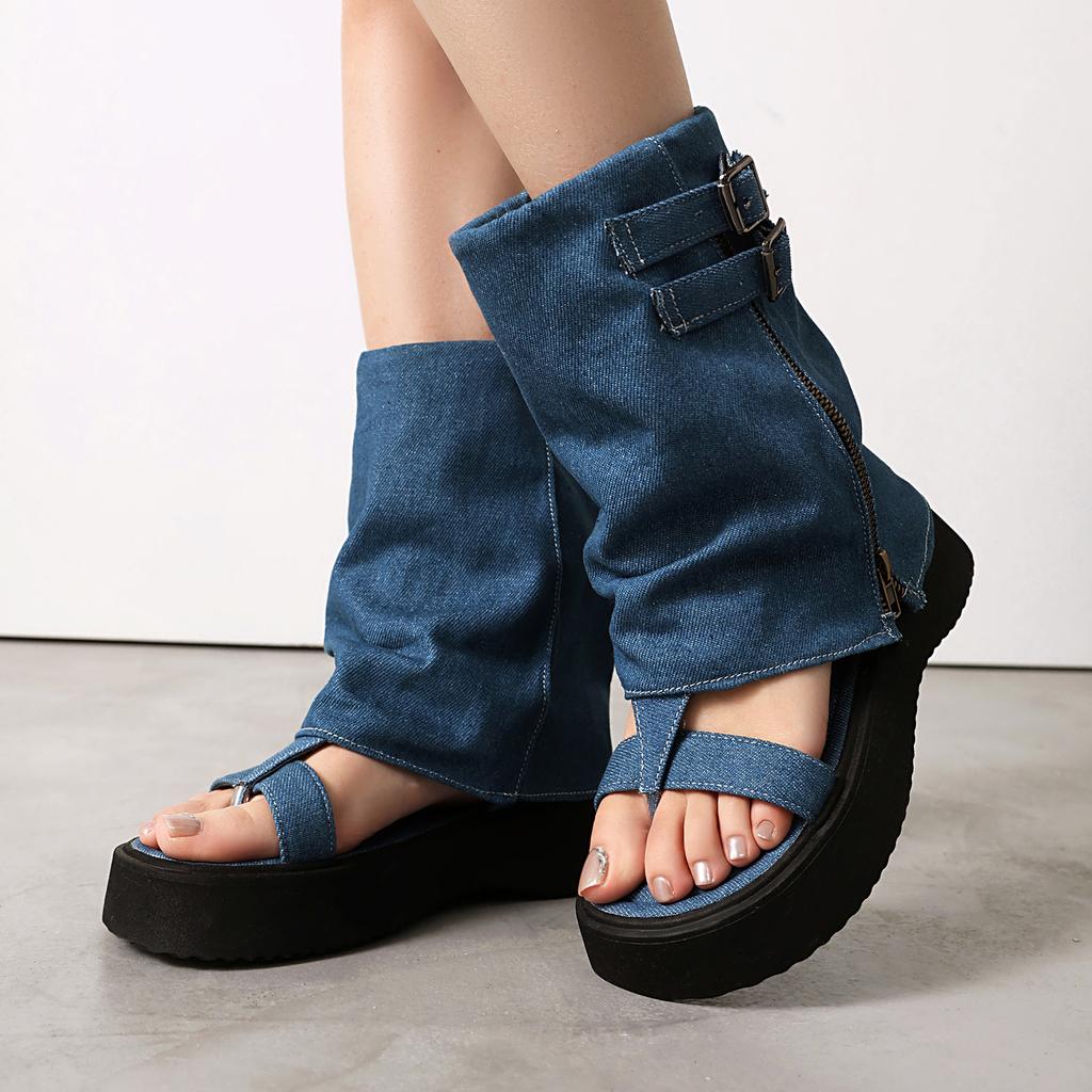 New toe short cowboy boots thick-soled muffin boots casual shoes large size shoes boots