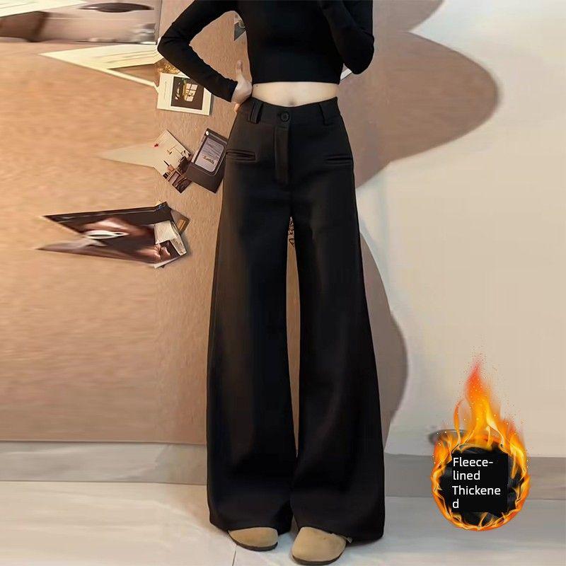 High-End and Stylish Black Suit Pants for Women, Summer 2026 New Model, High-Waisted, Drapey, Slim-Fit, Slightly Flared Wide-Leg Trousers