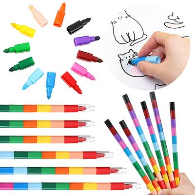 Stapelbare 12-kleuren Kleurpotloden Creatieve Bouwsteen Kleurpotloden Graffiti Schilderen Schrijfwaren Verjaardagsfeestje Goodie Bag Vulling Cadeau ZYF