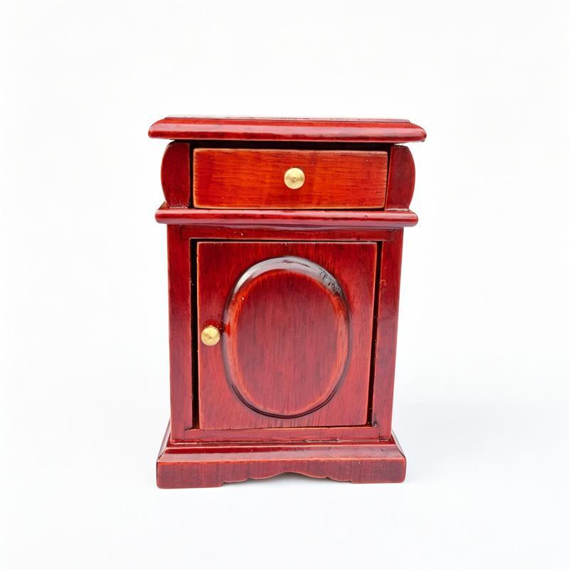 Dollhouse Mini Storage Nightstand Simulation Redwood Realistic Furniture 1Pcs for Doll House Collection Display