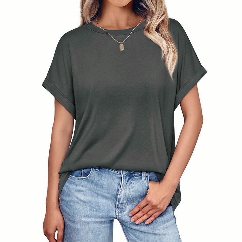 2026 Sommer Damen Einfarbig Locker Rundhals Kurzarm T-Shirt