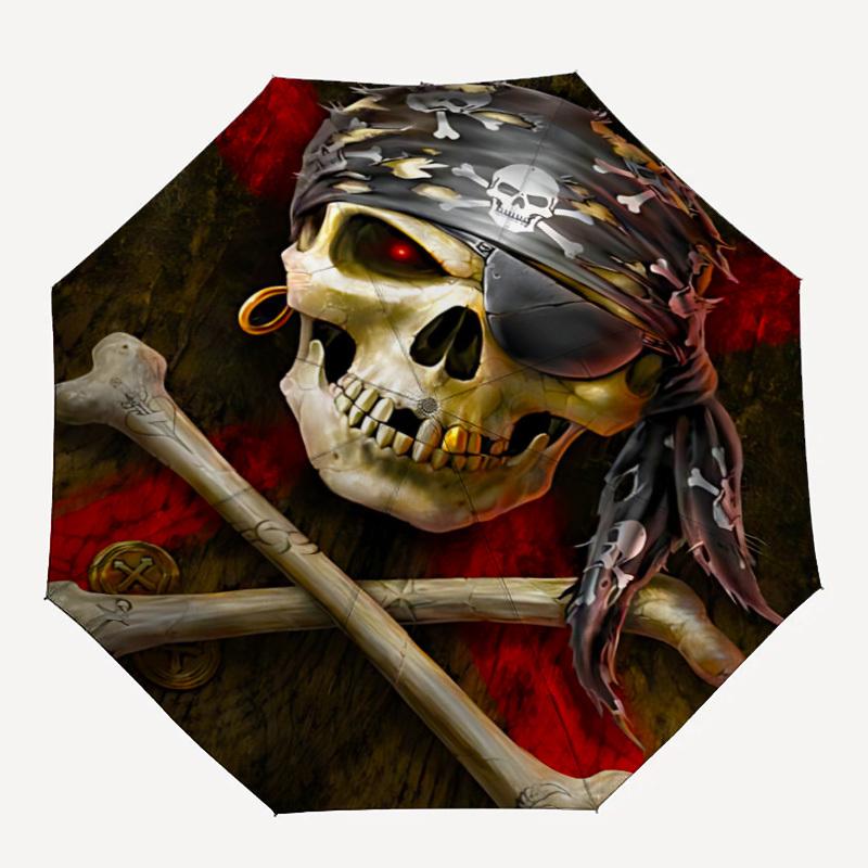 1 Stück Piraten Totenkopf Modischer Automatisches Öffnen/Schließen Faltbarer Regenschirm mit 8 Speichen, Winddicht Tragbar, Tägliche Nutzung267