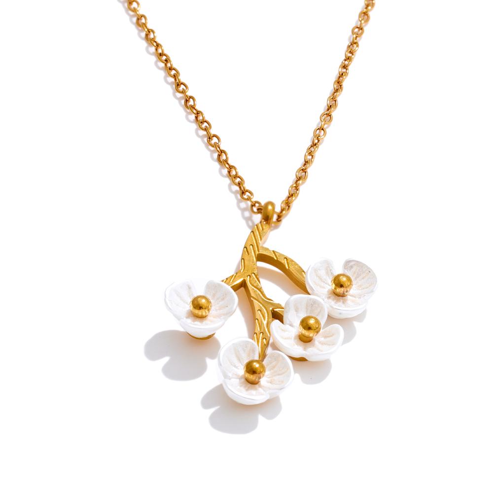 

Yhpup Trendy Style Resin Flower Rotatable Pendant Sweet Necklace Romantic Stainless Steel Golden Attractive Chic Jewelry Gift
