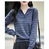 French Style Striped POLO Collar Long-sleeved Sweater for Women Lapel Sweater 2025 New Style Top