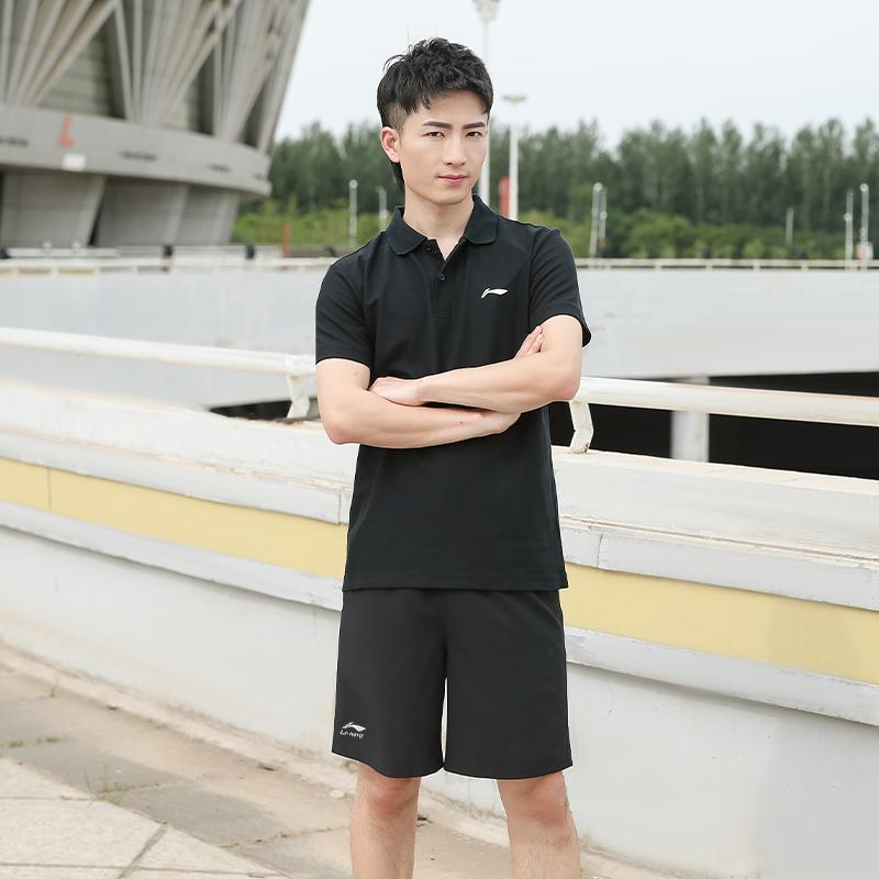 Li-Ning Skin-Friendly Comfortable Breathable Short Sleeve Sweat-Absorbing Versatile Shorts Casual Sports Set Unisex sets GKMB183-1