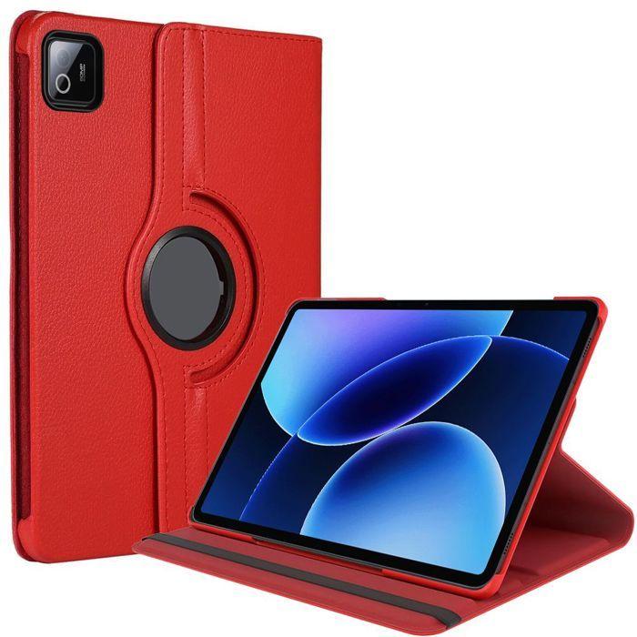 Coque pour Xiaomi Pad 8 / 8 Pro, Protection Antichoc Rotative 360° Cuir Synthétique Rouge