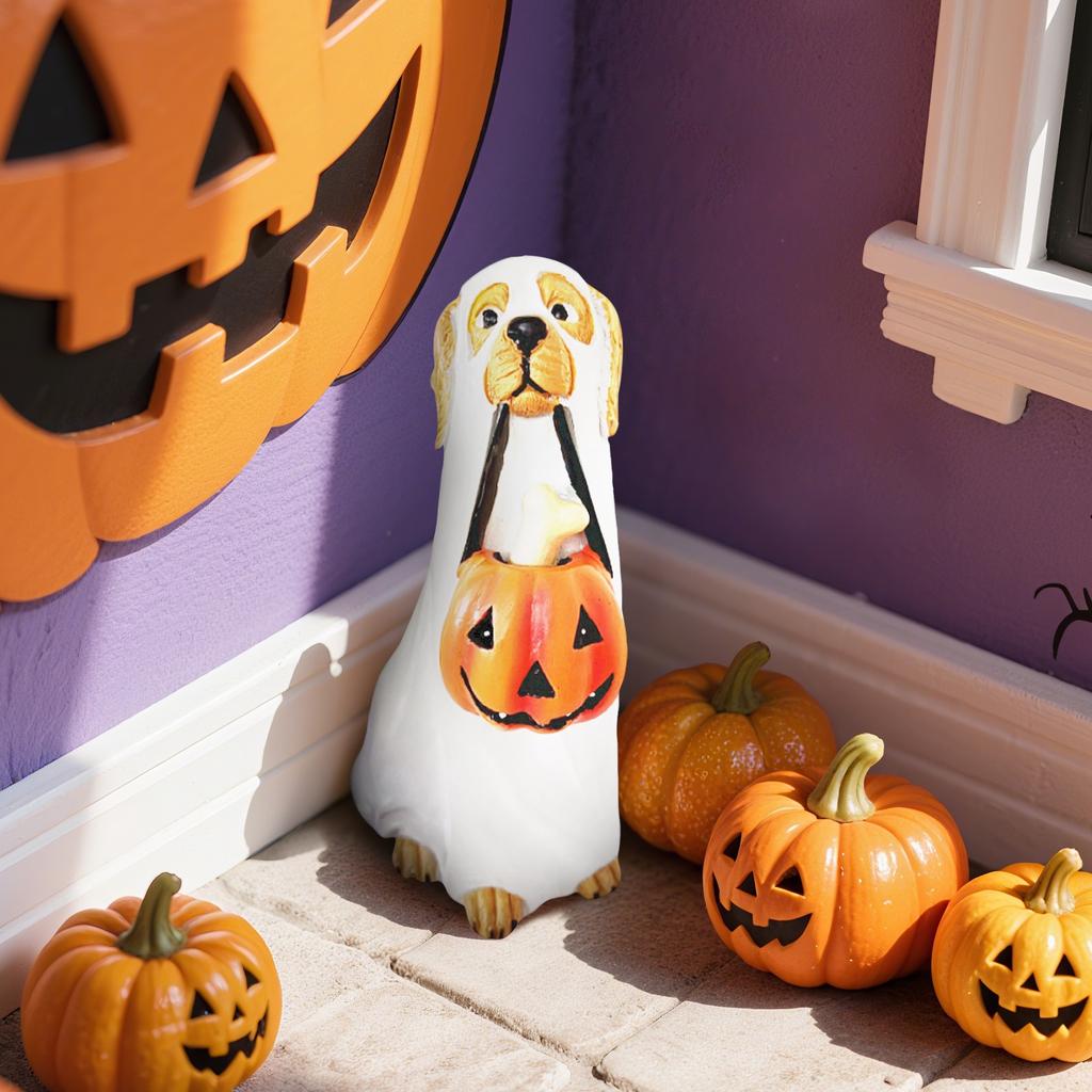 Halloween Pumpkin And Puppy Resin Figurine Candy Bowl