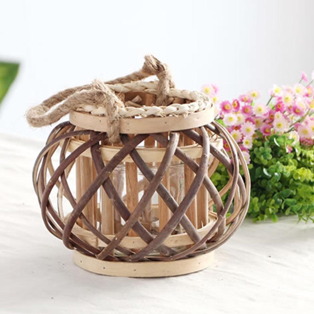 Rund Bröllop Vintage Trä Korgflätad Lykta Ljusstake Vardagsrum Värmeljushållare Hängande Vindtät Hantverk Festival Heminredning