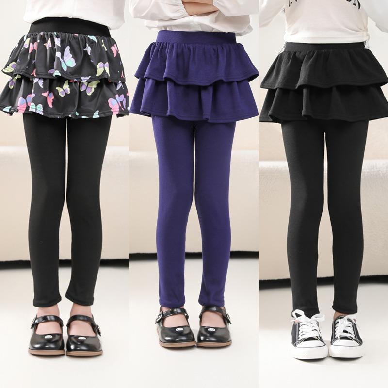 Leggings para Meninas Estilos Primavera e Outono Calça-saia Infantil Falsa de Duas Peças Usar Calça Saia Elástica para Meninas para Usar ao Ar Livre