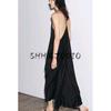 Summer Women's Pleated Decorative Viscose Blended Hanging Collar Silk Satin Texture Sleeveless Dress 3068965