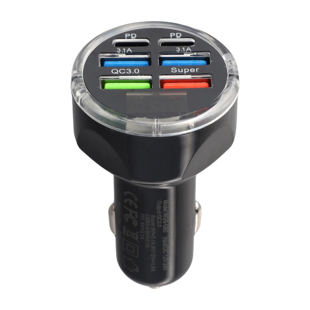 6 Ports USB Car Phone Charger LED Digital Display PD 12V/24V For QC3.0 Fast Charger For Phones Bluetooth-compatible Devices