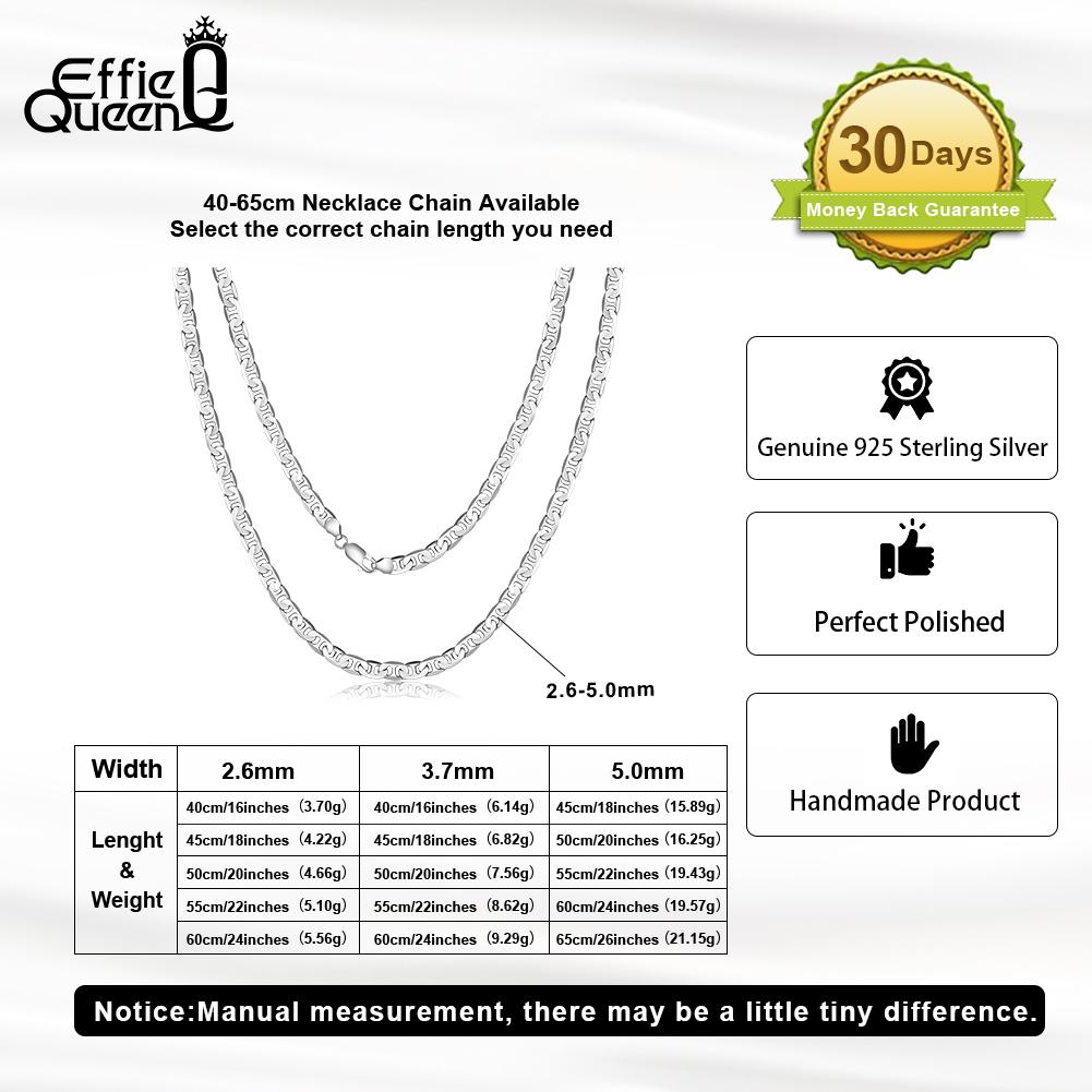 Effie Queen  925 Sterling Silver Cuban Figaro Chain Necklace Dainty Unisex Flat Marine Chain Choker Party Fashion Jewelry SC78
