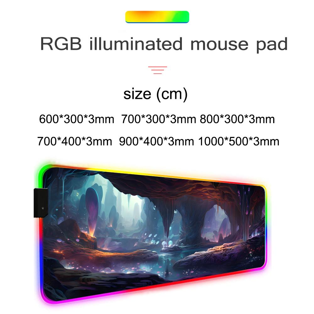 Fantasy Cave Mouse Pad RGB Gaming Mousepad Big LED Pad PC Desk Mat Luminous Mouse Pad Large Keyboard Mats Table Rug With Backlit
