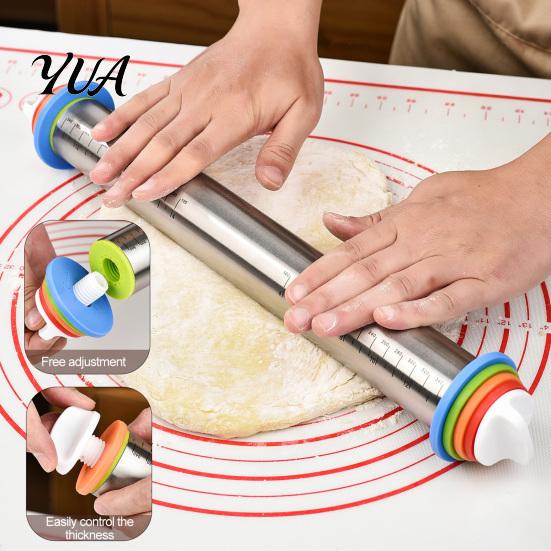 Sturdy Baker Accessories for Home Rolling Pin with Thickness Rings, Ergonomic Measurement Markings Kitchen Tool, Durable Stainless Steel Utensil