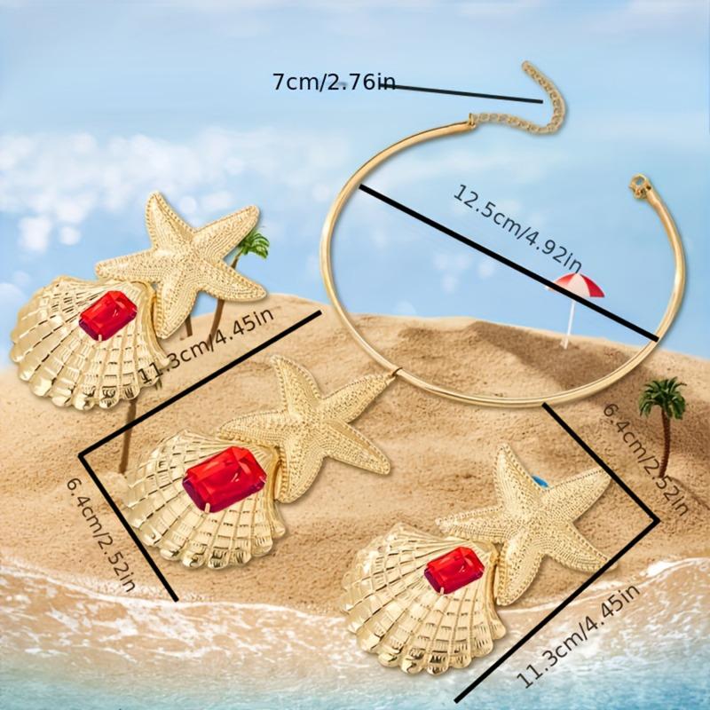 Ensemble Boucles d'oreilles Collier Étoile de mer Coquillage Vent d'été Océan Ensemble d'accessoires de mode exagérés personnalisés pour femmes